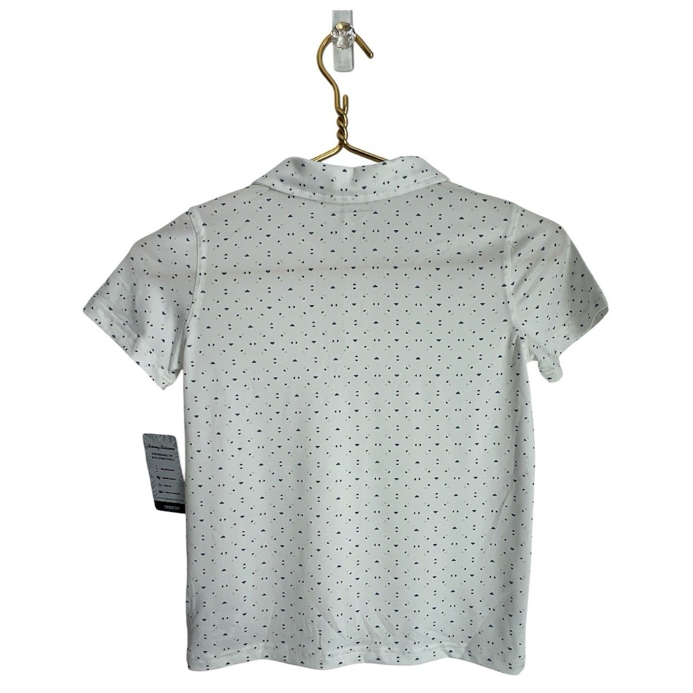 Tommy Bahama Boys Polo Shirt M 7 White Geometric Performance Golf Short Sleeve - Picture 4 of 8
